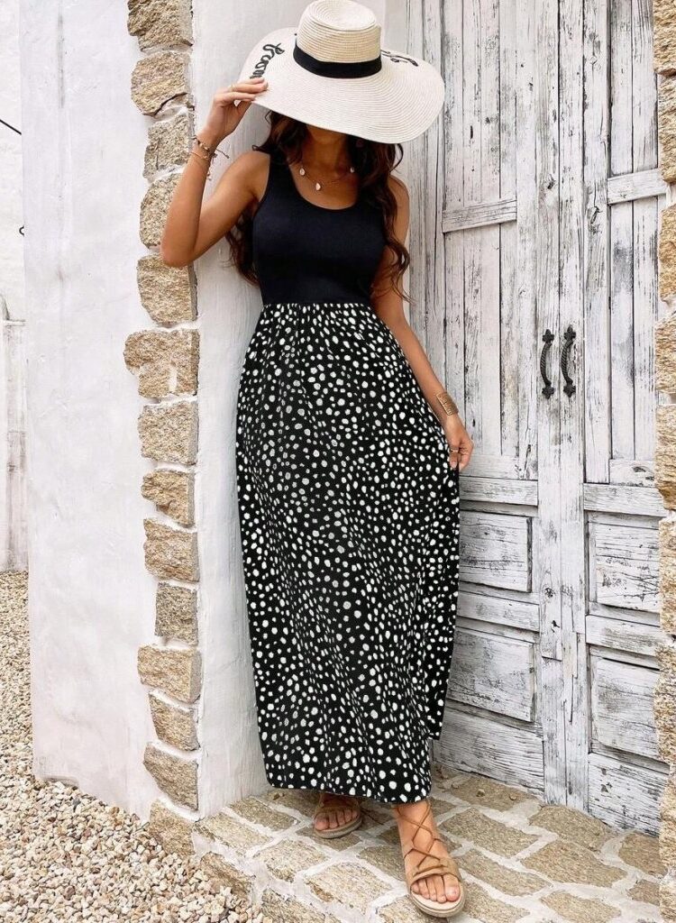 Black Polka Dot Fit And Flare Dress