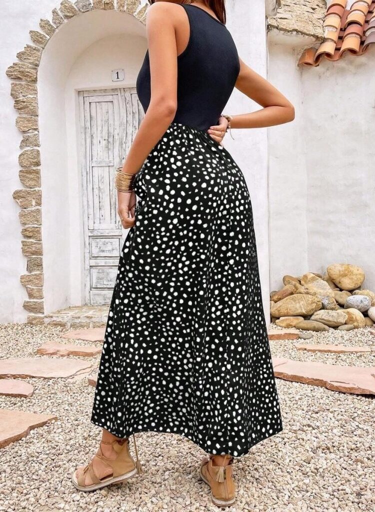 Black Polka Dot Fit And Flare Dress