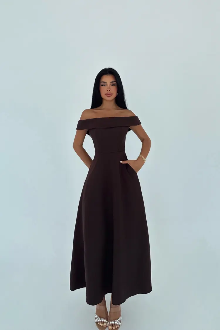 ElegantA-Line Off Shoulder Neck Dress - Brand: EYYO ATELIER - Women's Clothing Wholesale - Globality Store
