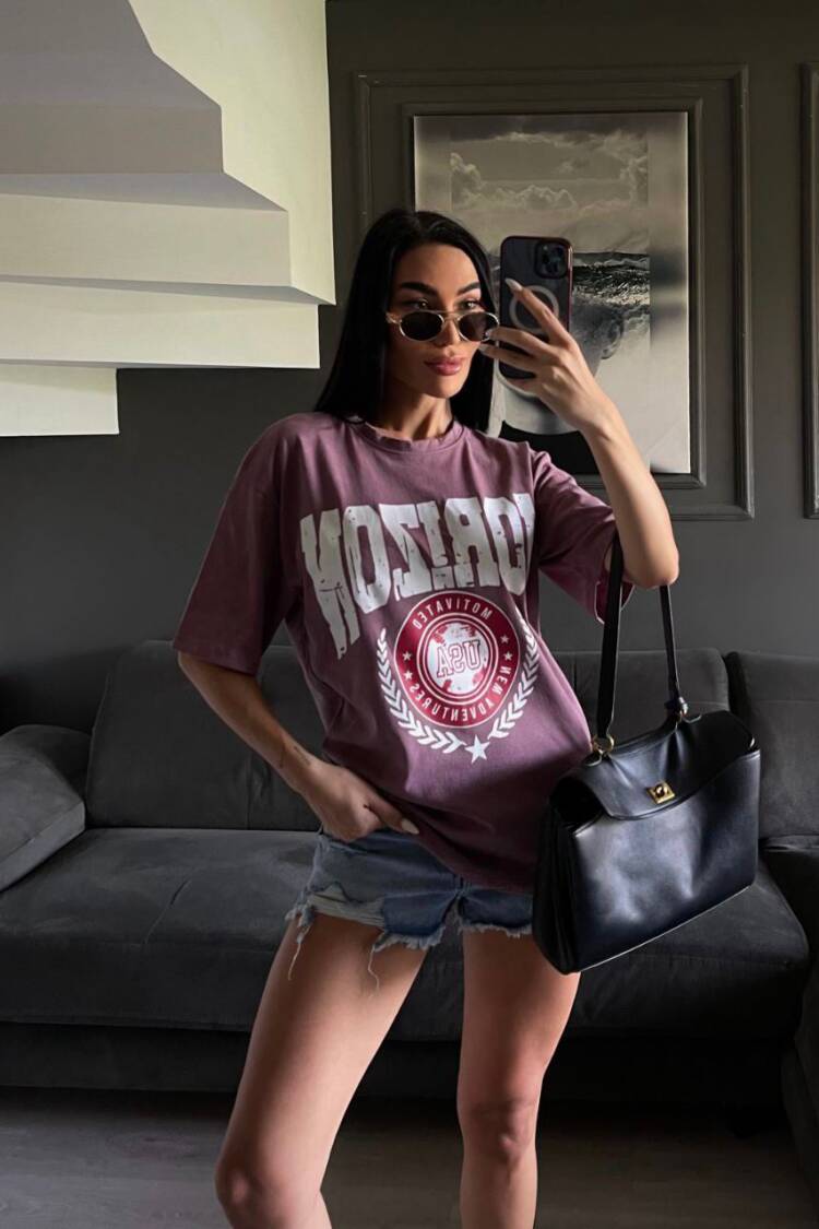 Fuchsia Tshirt Oversized Casual Streetwear - Brand: Ezgi Nisantasi - Women's Clothing Wholesale - Globality Store