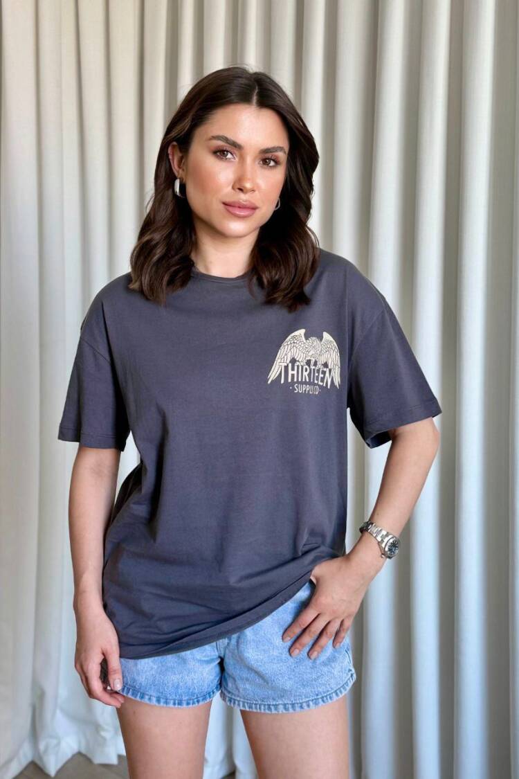 Grey Casual Oversized Fit Tshirt With Letter Print