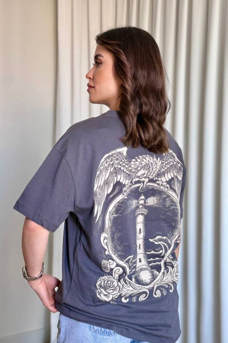 Grey Casual Oversized Fit Tshirt With Letter Print