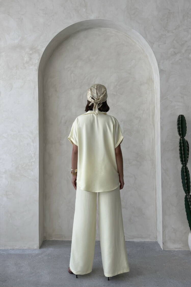 Beige Palazzo Pants With Wide Leg And Drawstring