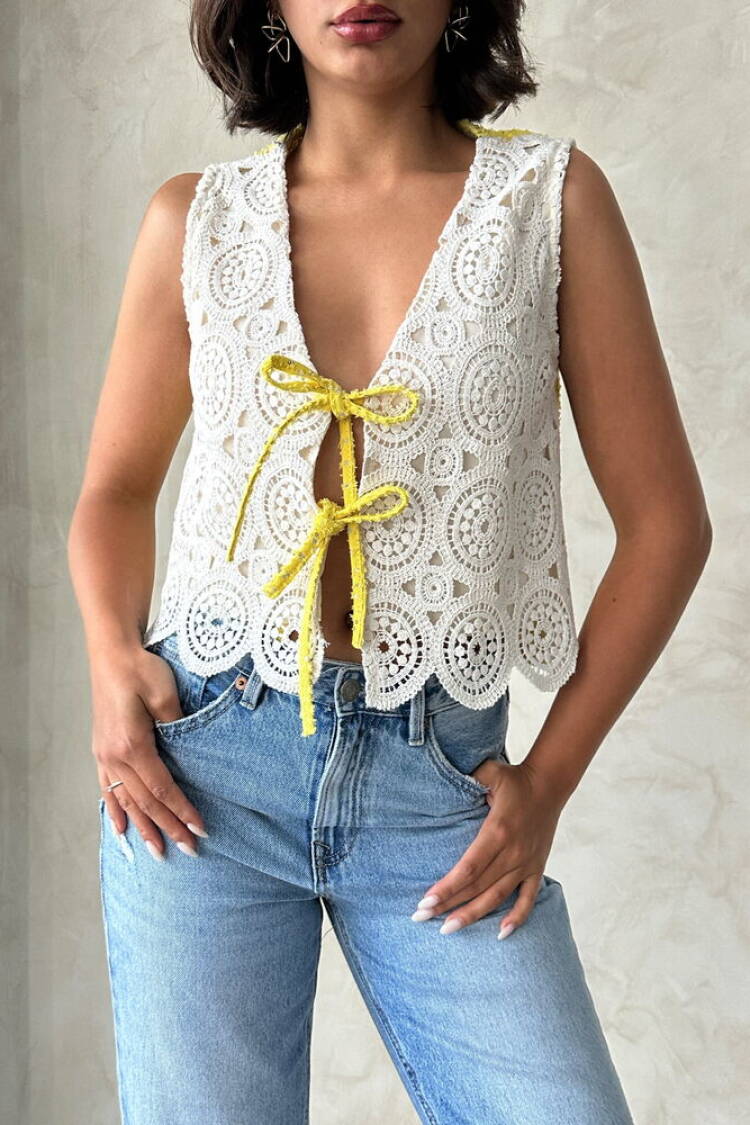 White Boho Tie Sleeveless Shirt