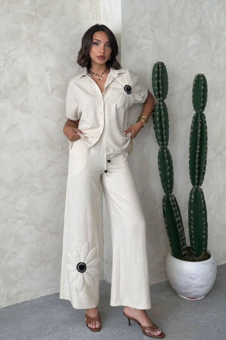 Beige Palazzo Pants With Drawstring Closure - Brand: Topshow - Women's Clothing Wholesale - Globality Store