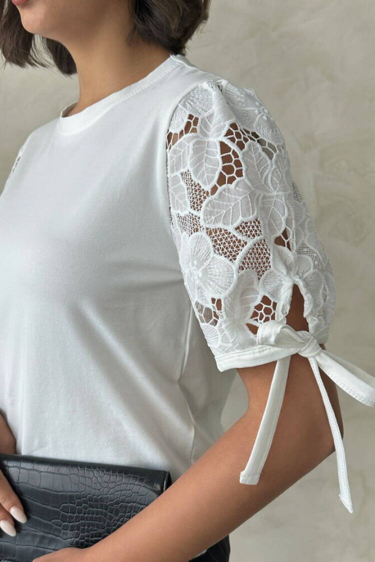 White Floral Blouse With Ruffle Half Sleeves