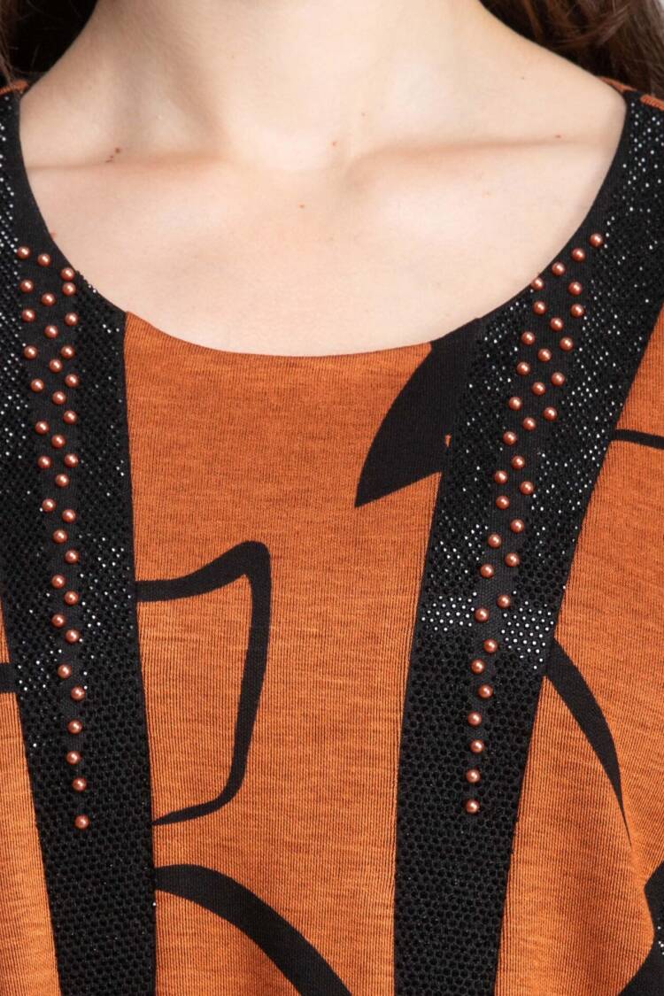 Elegant Orange A-Line Dress With Floral Pattern