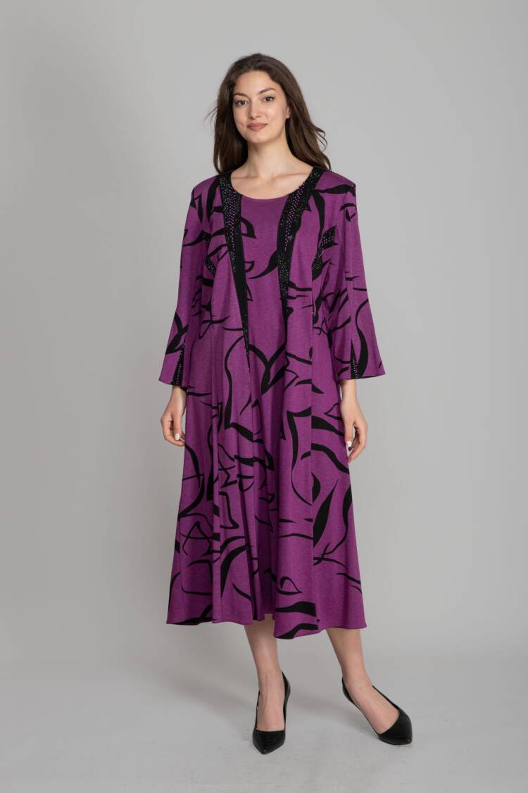 Purple Elegant A-Line Dress With Regular Sleeves - Brand: GUMANIZE - Women's Clothing Wholesale - Globality Store