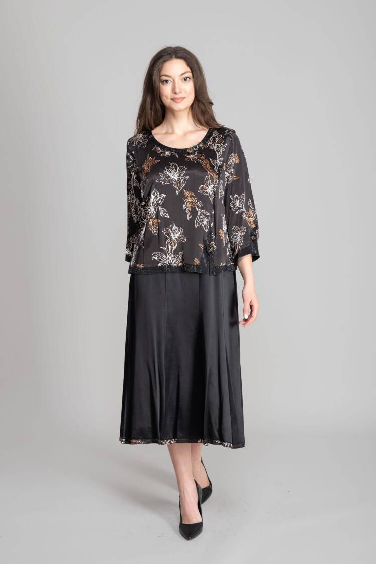 Black Elegant Formal Floral Smock Dress - Brand: GUMANIZE - Women's Clothing Wholesale - Globality Store