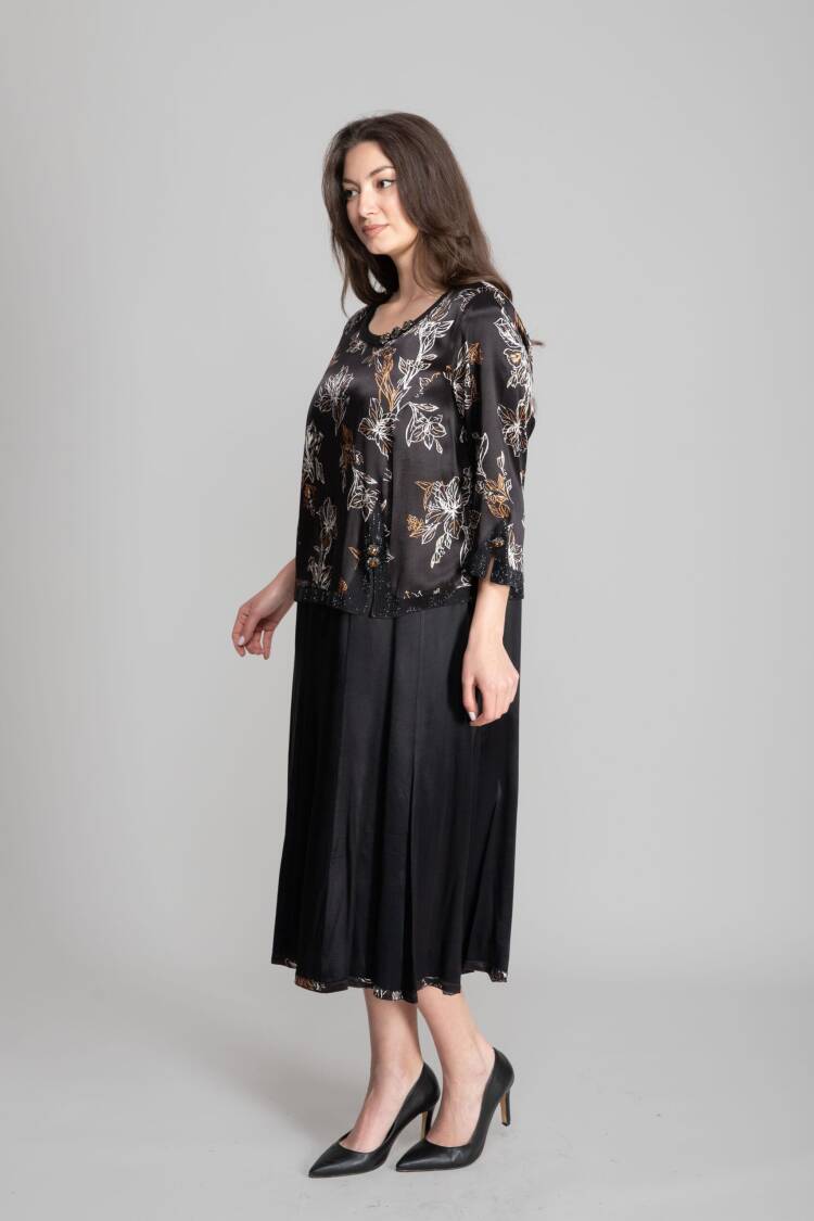 Black Elegant Formal Floral Smock Dress