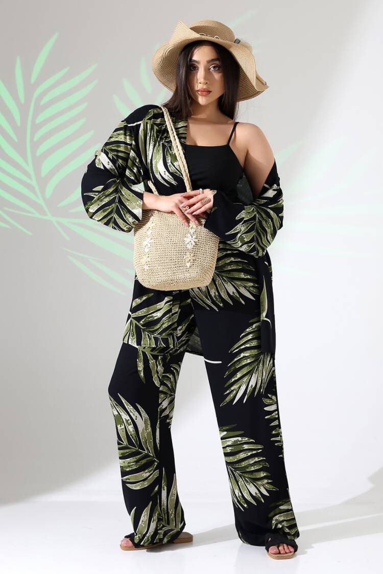 Black Tropical Long Sleeve Kimono - Brand: My Jest Fashion - Women's Clothing Wholesale - Globality Store