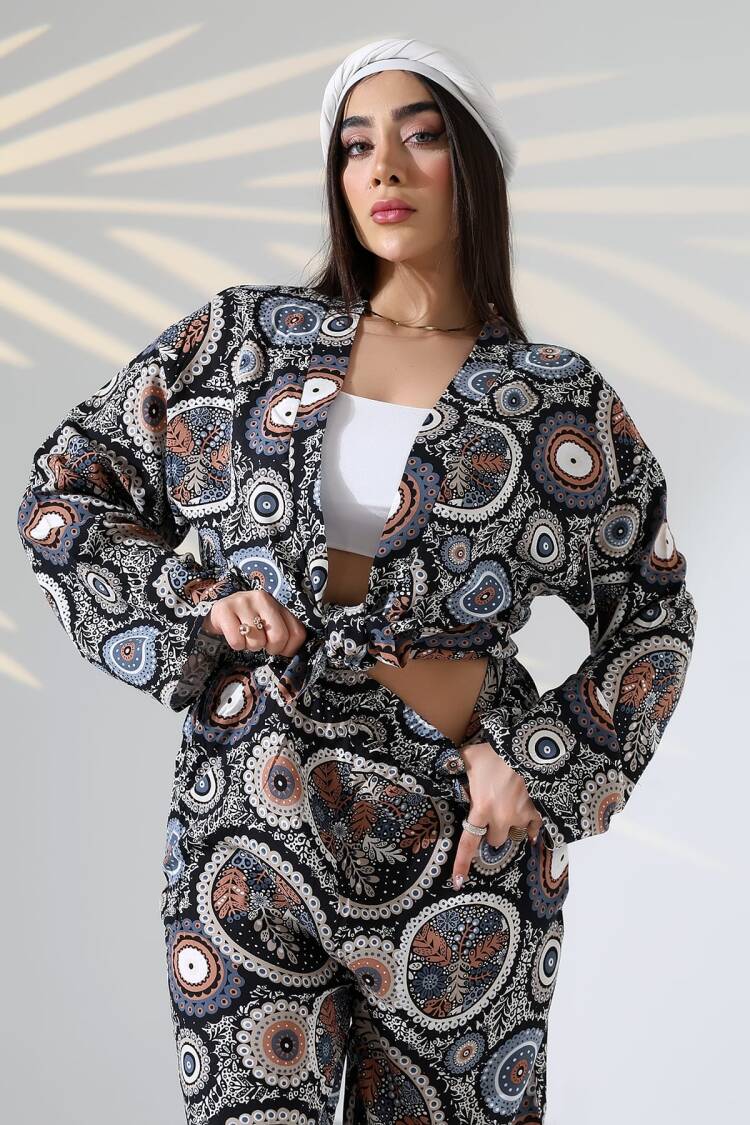 Black Boho Kimono With Paisley Print - Brand: My Jest Fashion - Women's Clothing Wholesale - Globality Store