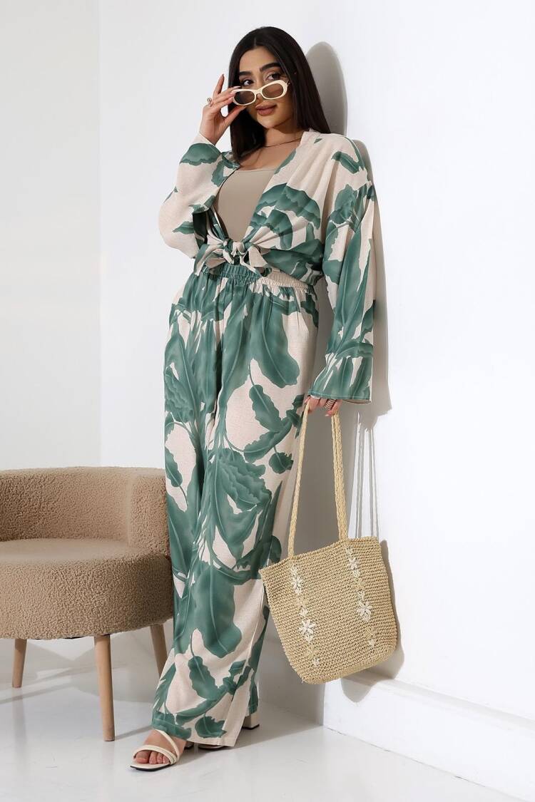 Green Kimono Long Floral Tie Closure - Brand: My Jest Fashion - Women's Clothing Wholesale - Globality Store