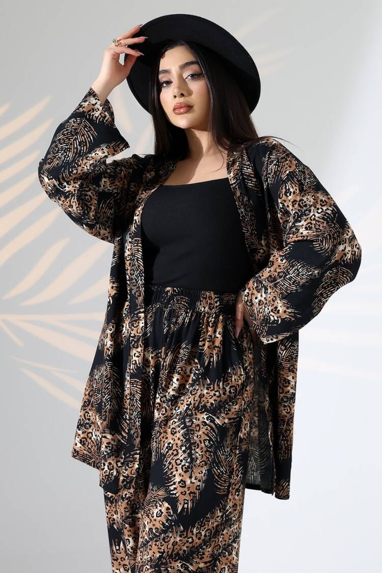 Black Kimono With Animal Print For Elegant Casual Wear - Brand: My Jest Fashion - Women's Clothing Wholesale - Globality Store
