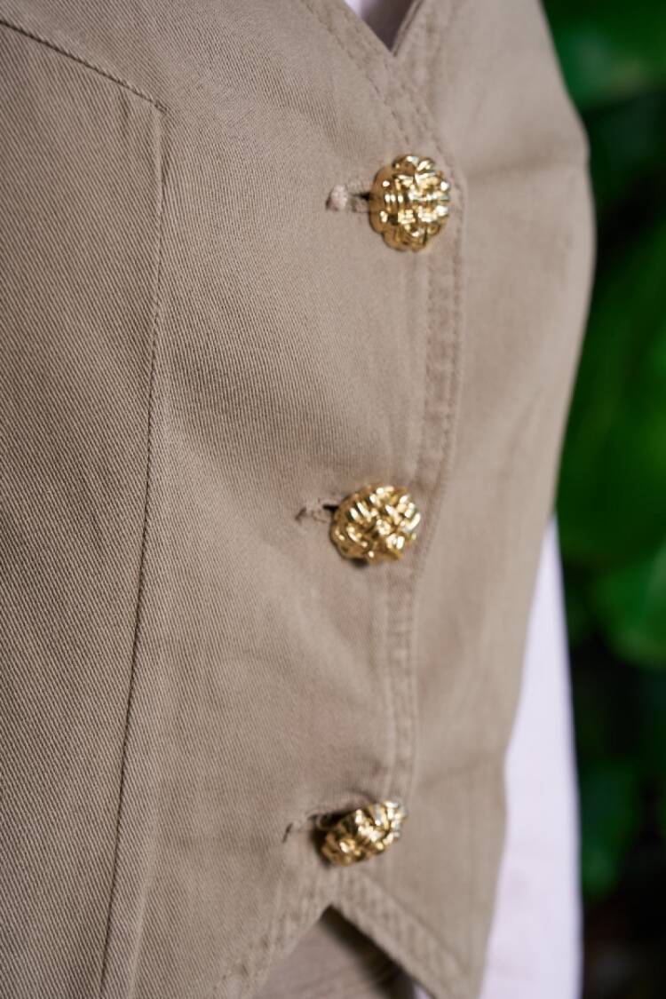 Beige Modest Buttoned Vest With Regular Fit
