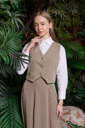 Beige Modest Buttoned Vest With Regular Fit - Brand: XLove - Women's Clothing Wholesale - Globality Store