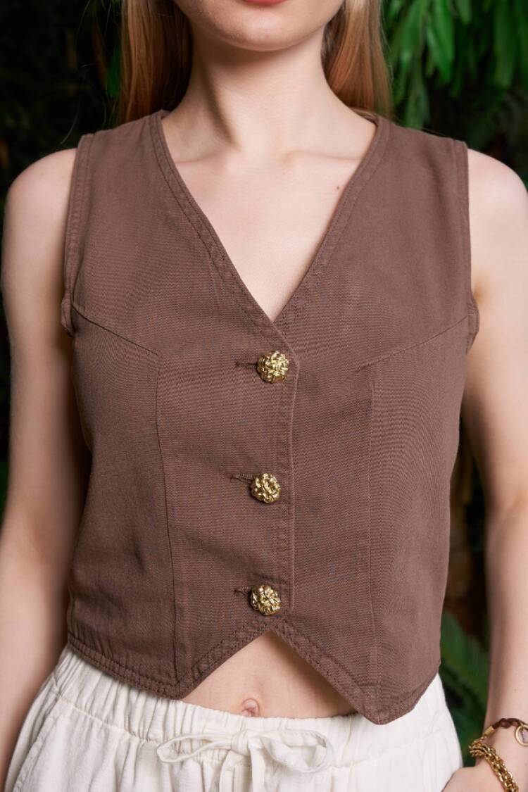 Vintage Crop Vest Buttoned Closure - Brand: XLove - Women's Clothing Wholesale - Globality Store