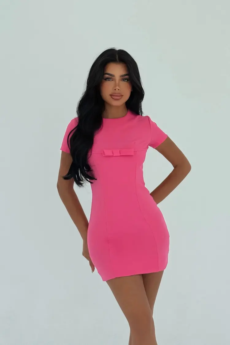 Pink Bodycon Mini Dress With Short Sleeves