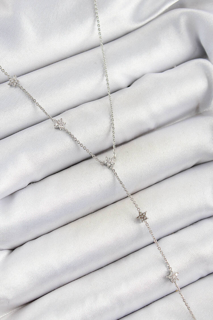 Brass Zircon Stone Sequined Star Figured Y Model Silver Color Women Necklace - Brand: Ebijuteri - Women's Clothing Wholesale - Globality Store