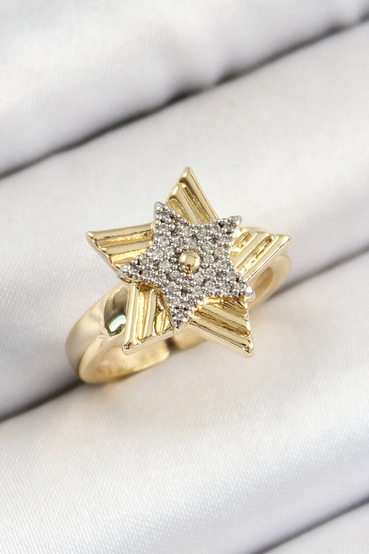 Brass Zircon Stone Star Pattern Gold And Silver Color Women Ring - Brand: Ebijuteri - Women's Clothing Wholesale - Globality Store