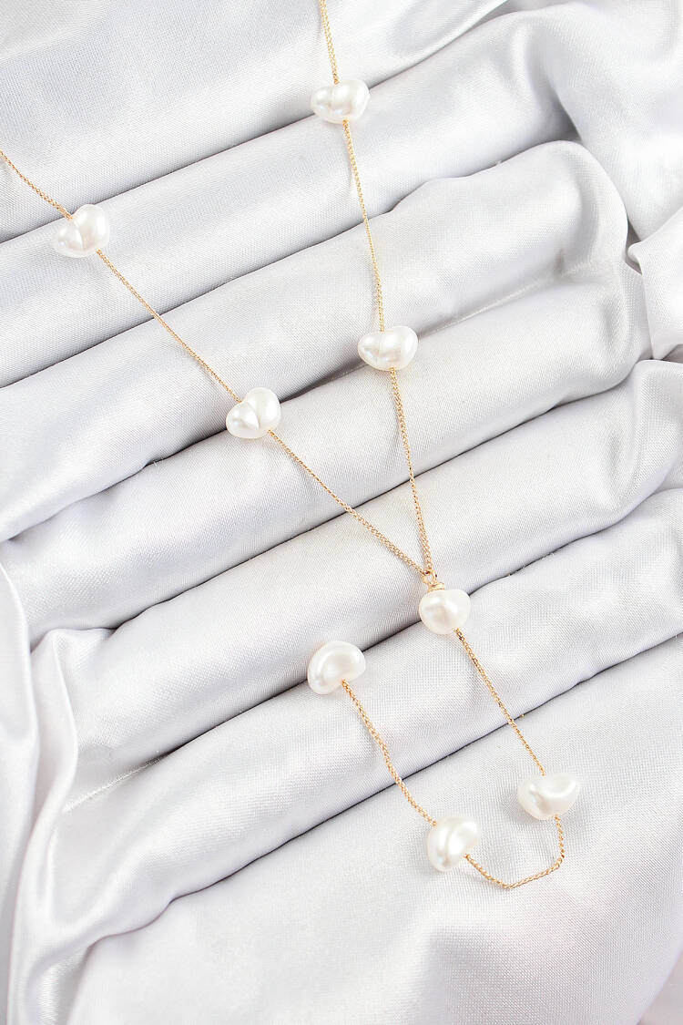 316l Steel Pearl Heart Figured Y Model Gold Color Women Necklace - Brand: Ebijuteri - Women's Clothing Wholesale - Globality Store