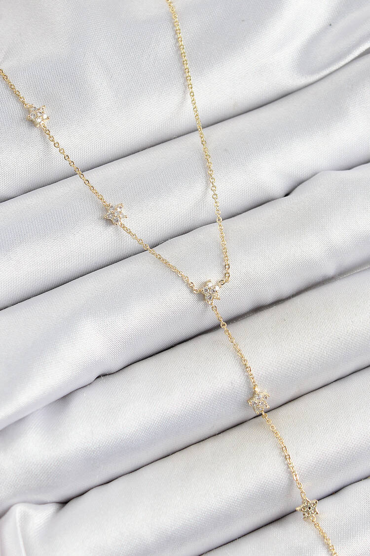 Brass Zircon Stone Sequined Star Figured Y Model Gold Color Women Necklace - Brand: Ebijuteri - Women's Clothing Wholesale - Globality Store