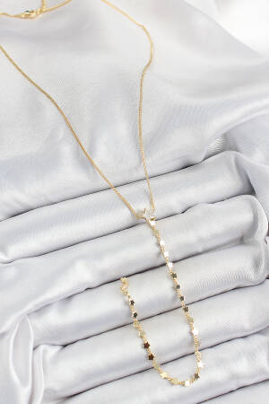 Brass Zircon Stone Star Figured Y Model Gold Color Women Necklace - Brand: Ebijuteri - Women's Clothing Wholesale - Globality Store