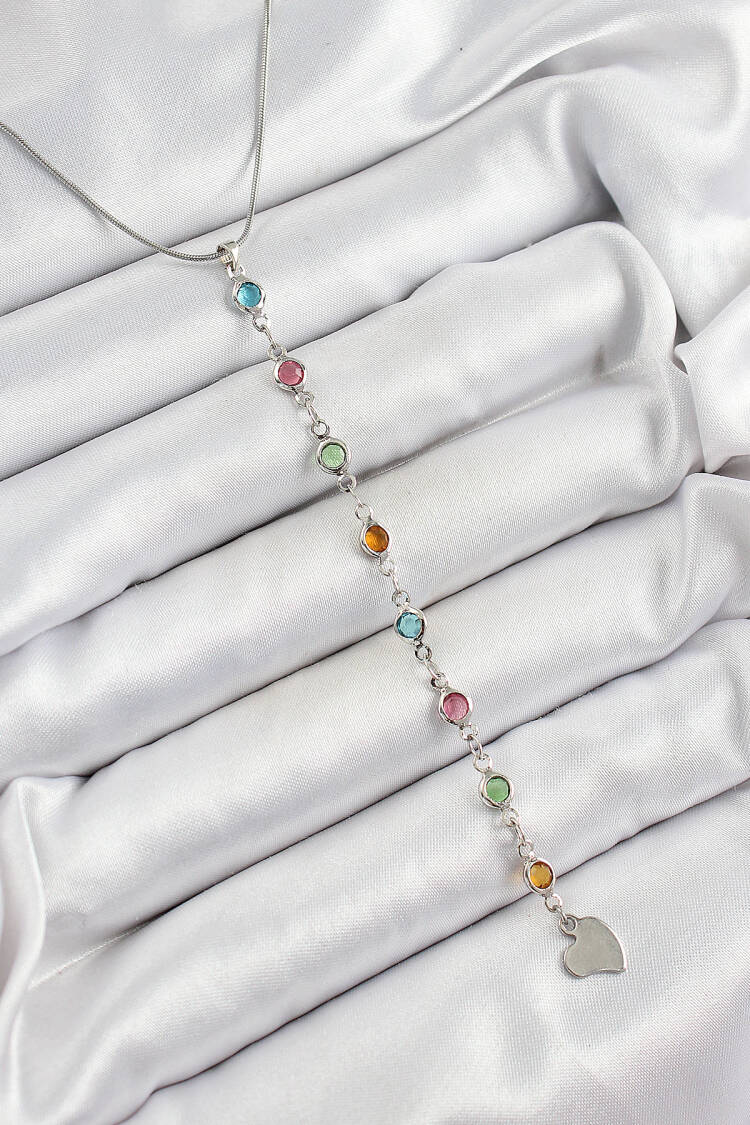 Brass Silver Color Mixed Color Zircon Stone Y Women Necklace - Brand: Ebijuteri - Women's Clothing Wholesale - Globality Store