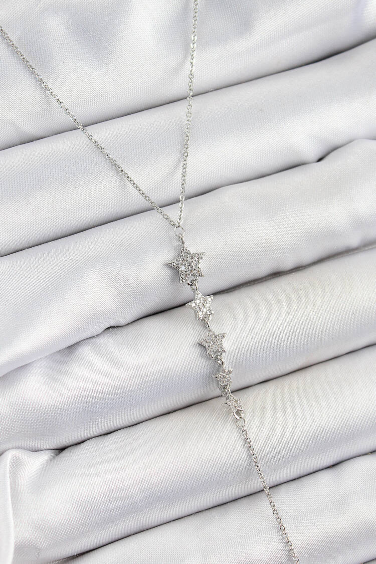 Brass Zircon Stone Sequined Star Figured Y Model Silver Color Women Necklace - Brand: Ebijuteri - Women's Clothing Wholesale - Globality Store