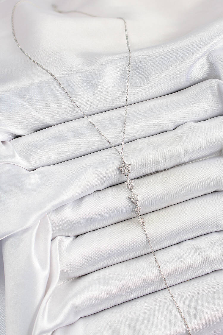 Brass Zircon Stone Sequined Star Figured Y Model Silver Color Women Necklace