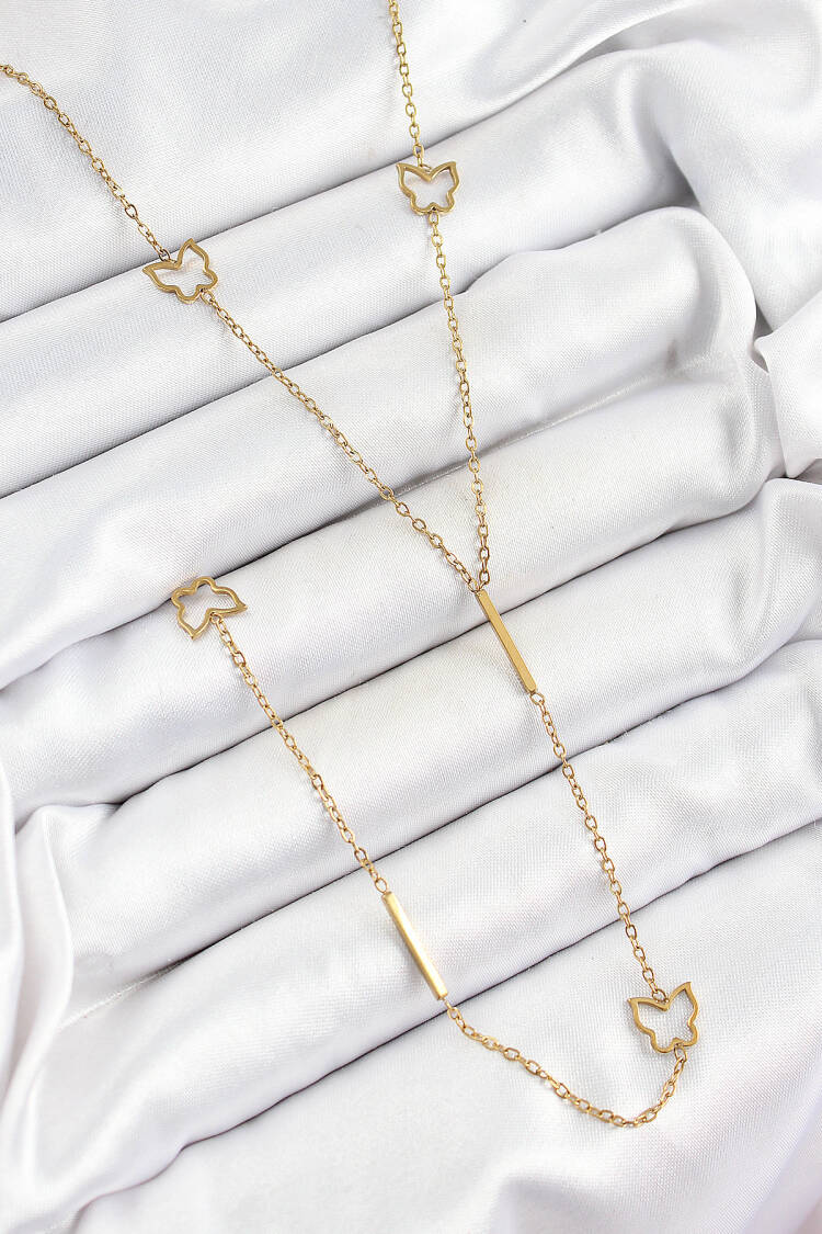 316l Steel Butterfly Figured Y Model Gold Color Women Necklace - Brand: Ebijuteri - Women's Clothing Wholesale - Globality Store