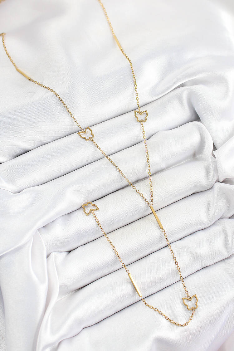 316l Steel Butterfly Figured Y Model Gold Color Women Necklace