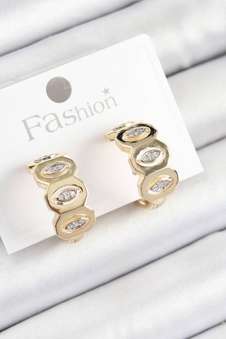 Brass Zircon Stone Drop Figured Ring Pattern Gold Color Women Earrings - Brand: Ebijuteri - Women's Clothing Wholesale - Globality Store