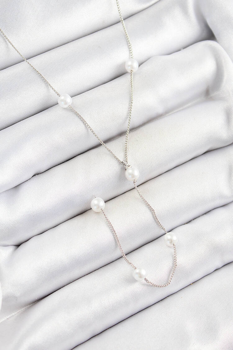 316l Steel Pearl Figured Y Model Silver Color Women Necklace - Brand: Ebijuteri - Women's Clothing Wholesale - Globality Store