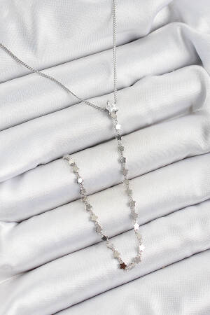Brass Zircon Stone Star Figured Y Model Silver Color Women Necklace - Brand: Ebijuteri - Women's Clothing Wholesale - Globality Store