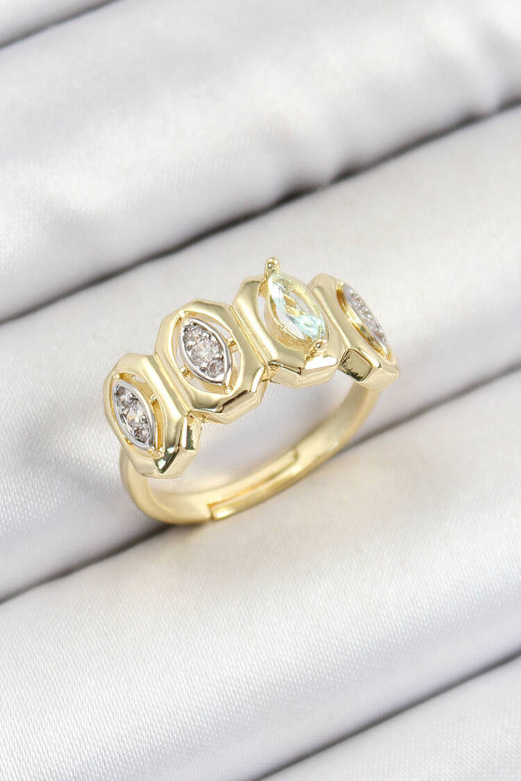 Brass Zircon Stone Drop Model Gold Color Women Ring - Brand: Ebijuteri - Women's Clothing Wholesale - Globality Store
