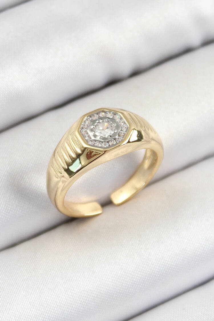 Octagon Model Gold Color Women Ring With Brass Zircon Stone - Brand: Ebijuteri - Women's Clothing Wholesale - Globality Store