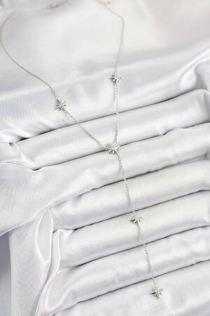 Brass Zircon Stone Pole Star Figured Y Model Silver Color Women Necklace - Brand: Ebijuteri - Women's Clothing Wholesale - Globality Store