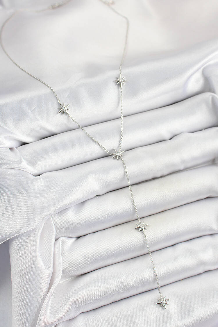 Brass Zircon Stone Pole Star Figured Y Model Silver Color Women Necklace