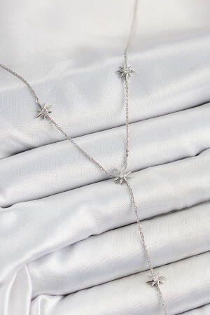 Brass Zircon Stone Pole Star Figured Y Model Silver Color Women Necklace - Brand: Ebijuteri - Women's Clothing Wholesale - Globality Store