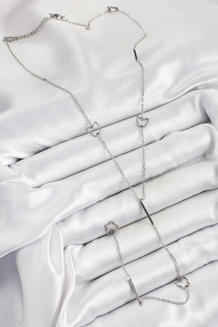 316l Steel Butterfly Figured Y Model Silver Color Women Necklace