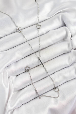 316l Steel Butterfly Figured Y Model Silver Color Women Necklace - Brand: Ebijuteri - Women's Clothing Wholesale - Globality Store