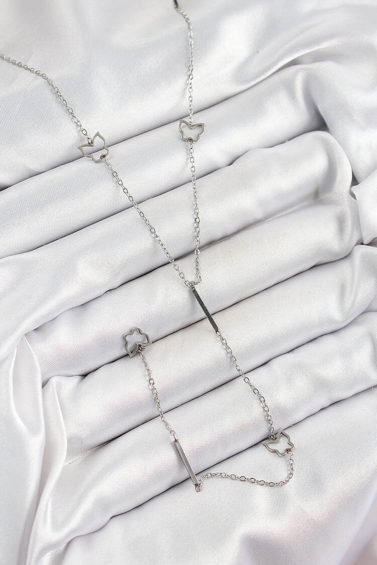 316l Steel Butterfly Figured Y Model Silver Color Women Necklace - Brand: Ebijuteri - Women's Clothing Wholesale - Globality Store