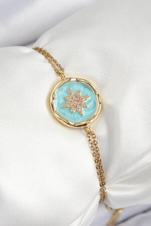 316l Steel Chain Turquoise Enamel Artistic Portrait North Star Model Gold Color Women Bracelet - Brand: Ebijuteri - Women's Clothing Wholesale - Globality Store
