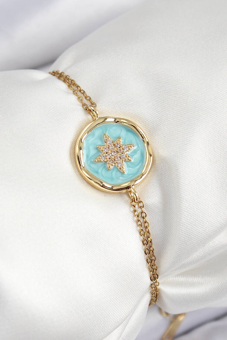316l Steel Chain Turquoise Enamel Artistic Portrait North Star Model Gold Color Women Bracelet - Brand: Ebijuteri - Women's Clothing Wholesale - Globality Store
