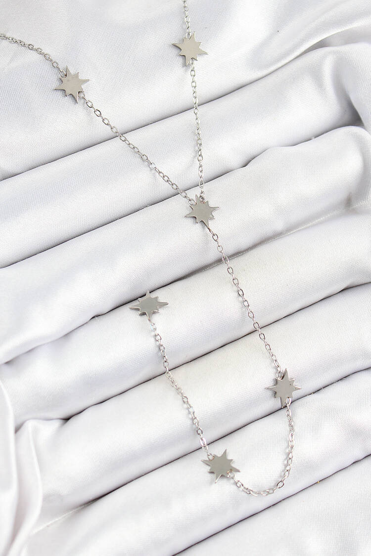 316l Steel Pole Star Figured Y Model Silver Color Women Necklace - Brand: Ebijuteri - Women's Clothing Wholesale - Globality Store