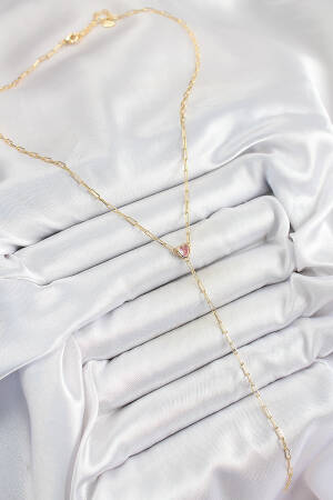 Brass Zircon Stone Pink Heart Figured Y Model Gold Color Women Necklace - Brand: Ebijuteri - Women's Clothing Wholesale - Globality Store