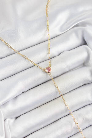 Brass Zircon Stone Pink Heart Figured Y Model Gold Color Women Necklace - Brand: Ebijuteri - Women's Clothing Wholesale - Globality Store