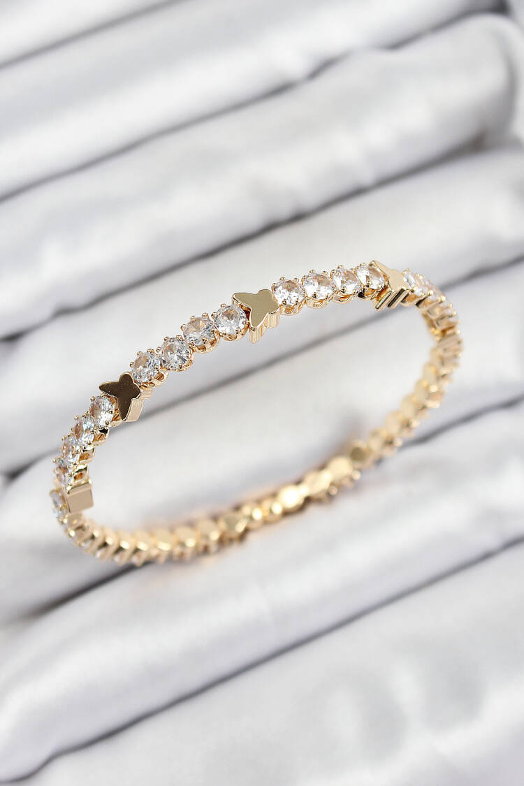 Brass Zircon Stone Butterfly Model Gold Color Bow Women Bracelet - Brand: Ebijuteri - Women's Clothing Wholesale - Globality Store