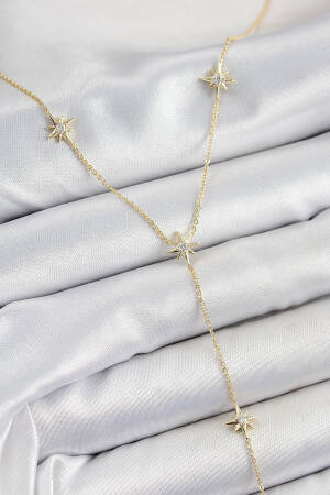 Brass Zircon Stone Pole Star Figured Y Model Gold Color Women Necklace - Brand: Ebijuteri - Women's Clothing Wholesale - Globality Store
